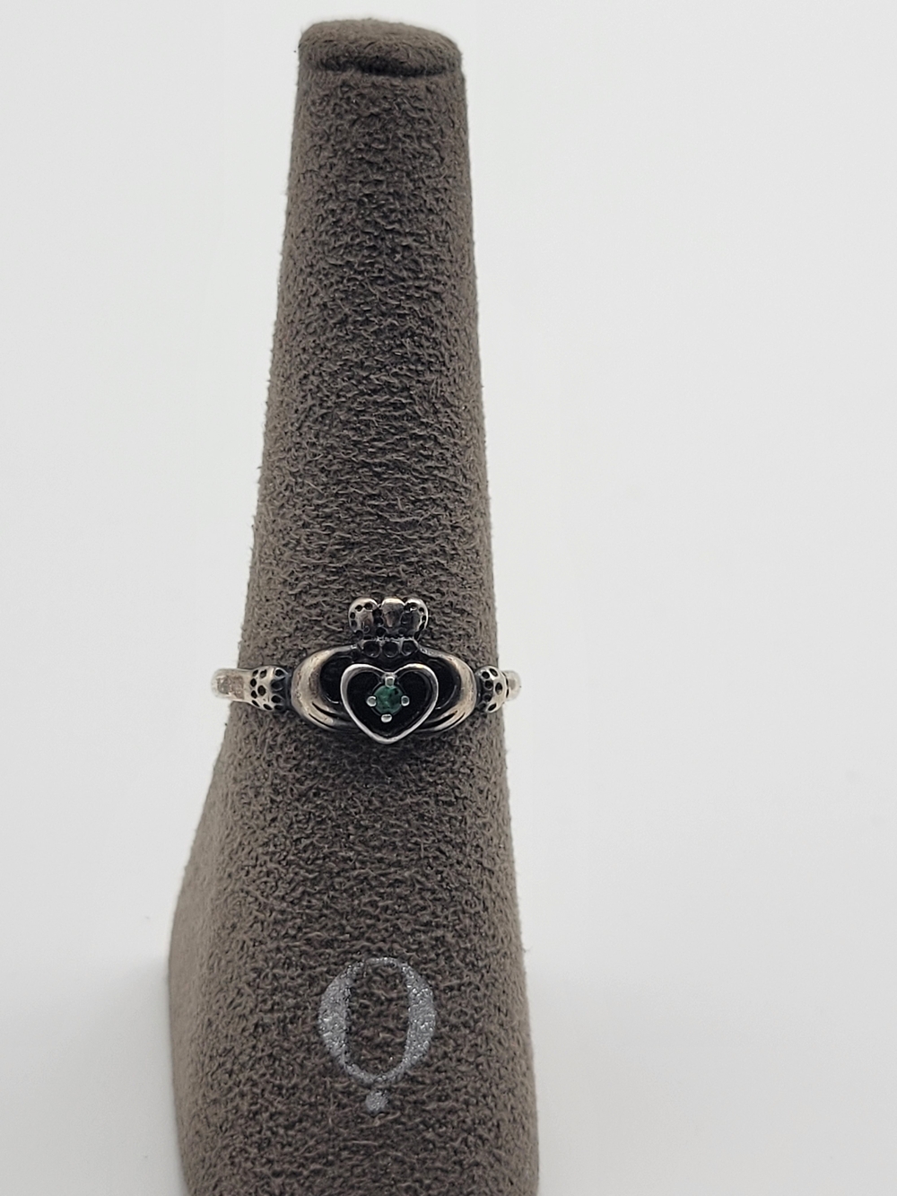 Sterling Silver Claddagh Ring with Green Stone Irish Love ring - Picture 4 of 8